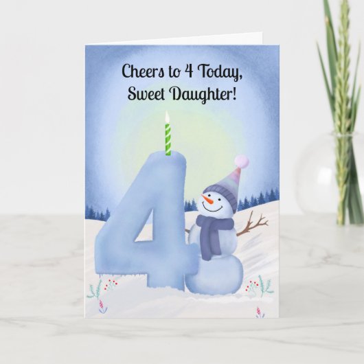 Carte Daughter 4th Birthday Snowman with Snowy Four (Devant)