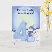 Carte Daughter 4th Birthday Snowman with Snowy Four (Fleur jaune)