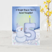Carte Daughter 5th Birthday Snowman Snowy (Fleur jaune)