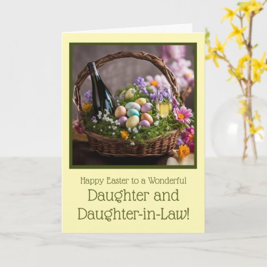 Carte Daughter and Daughter in Law Funny Wine Easter (Fleur jaune)