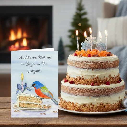 Carte Daughter Happy February Birthday Painted Bunting