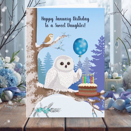 Carte Daughter Happy January Birthday Snowy Owl