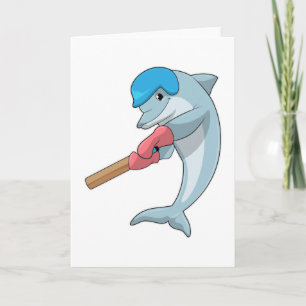 Carte Dauphin au cricket avec batte de cricket