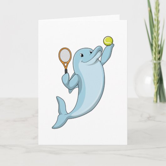 Carte Dauphin au tennis avec raquette de tennis (Devant)