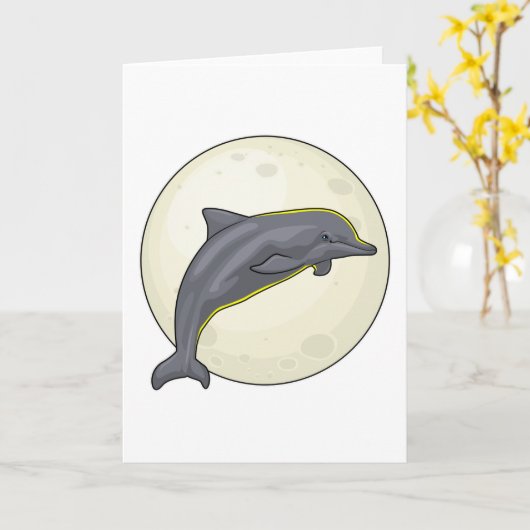 Carte Dauphin avec Lune (Fleur jaune)