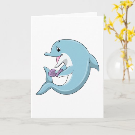 Carte Dauphin avec perle (Fleur jaune)