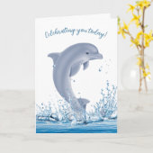 Carte Dauphin d'anniversaire dans l'eau (Fleur jaune)