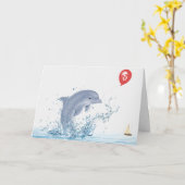 Carte Dauphin du 5e anniversaire avec ballon rouge (Fleur jaune)