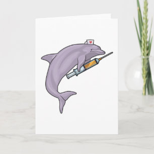 Carte Dauphin en infirmière avec seringue