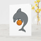 Carte Dauphin en joueur de basket avec un ballon de bask (Fleur jaune)