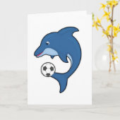 Carte Dauphin en joueur de football avec ballon de footb (Fleur jaune)