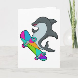 Carte Dauphin en patineur avec planche à roulettes