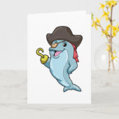 Carte Dauphin en pirate avec cache-œil et main crochue (Fleur jaune)
