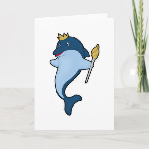 Carte Dauphin en roi avec sceptre et couronne