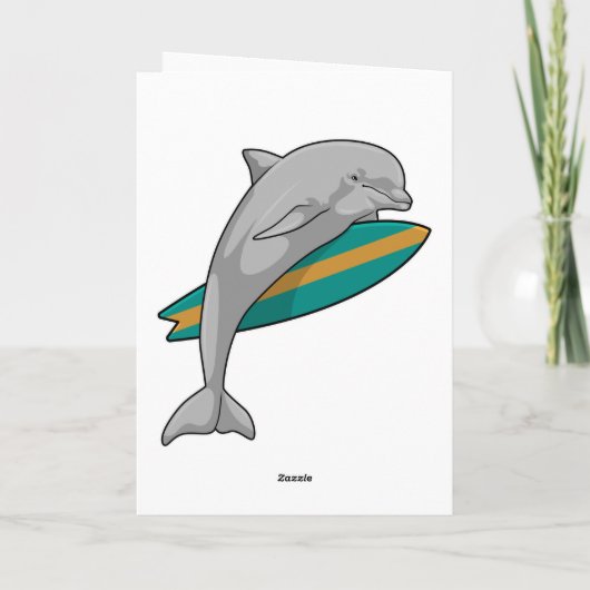 Carte Dauphin en surfeur avec planche de surf (Dos)