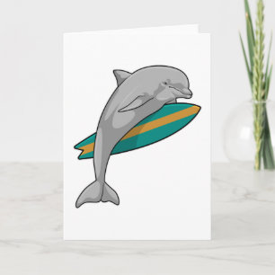 Carte Dauphin en surfeur avec planche de surf