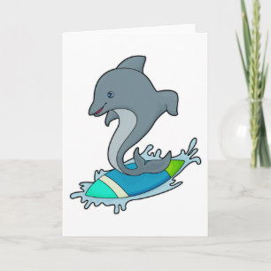 Carte Dauphin en surfeur avec planche de surf