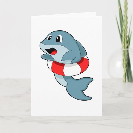 Carte Dauphin nageant avec un anneau de natation (Devant)