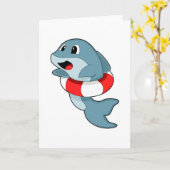 Carte Dauphin nageant avec un anneau de natation (Fleur jaune)