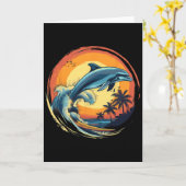 Carte Dauphin Surfant Coucher de Soleil Mer Océan Dauphi (Fleur jaune)