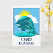 Carte Dauphins bleus bondissants Personnalisés (Fleur jaune)