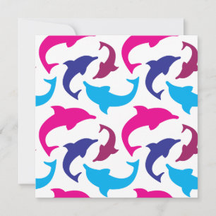 Carte Dauphins colorés Motif rose chaud Turquoise bleu
