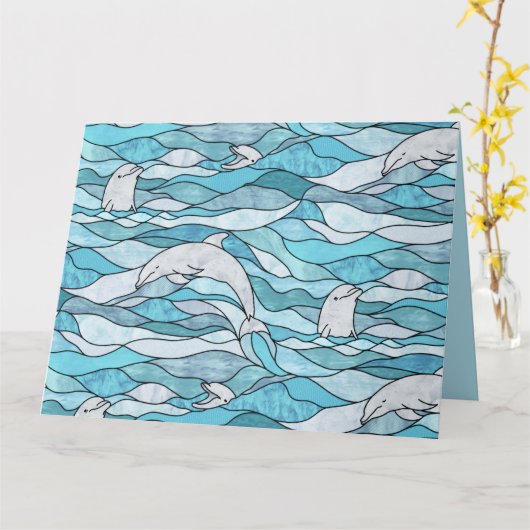 Carte Dauphins de verre tendu de l'océan bleu (Fleur jaune)