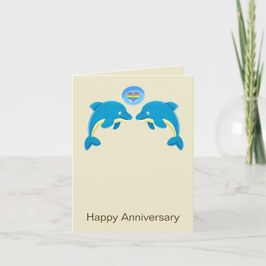 Carte Dauphins gays et cœur d'amour pour l'anniversaire  (Devant)
