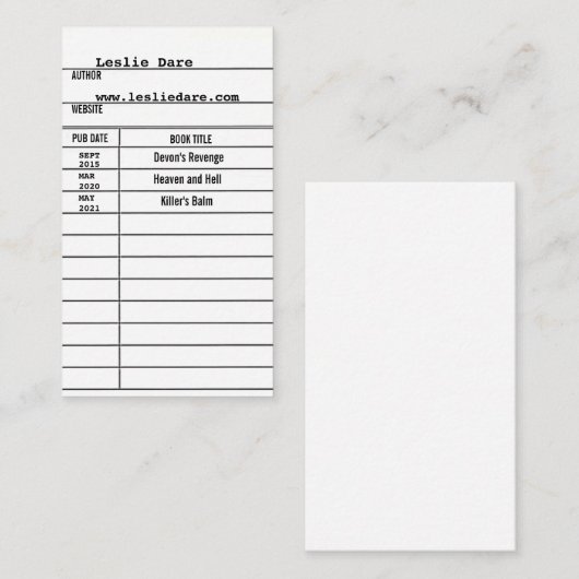 carte d'auteur de bibliothèque (Devant / Derrière)