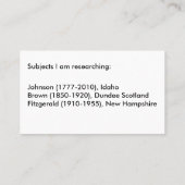 Carte d'autobus - Recherche généalogique (Dos)