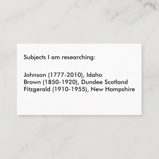 Carte d'autobus - Recherche généalogique (Dos)