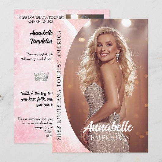 Carte d'autographe de concours de beauté sur plate (Devant / Derrière)