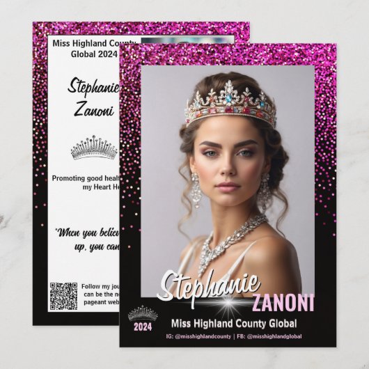 Carte d'autographe de concours Royal Pink Glitter (Devant / Derrière)