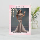 Carte d'autographe Mme Pageant en marbre rose Code (Debout devant)