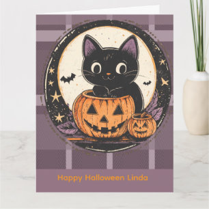 Carte d'automne de chat mignon Halloween