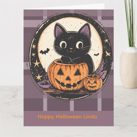Carte d'automne de chat mignon Halloween (Devant)