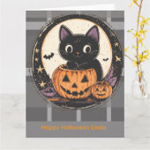 Carte d'automne de chat mignon Halloween (Fleur jaune)