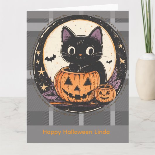 Carte d'automne de chat mignon Halloween (Devant)