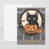 Carte d'automne de chat mignon Halloween (Devant / Derrière)