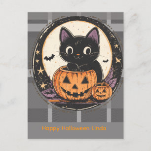Carte d'automne de chat mignon Halloween