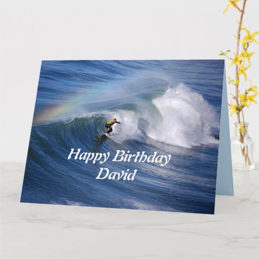 Carte David Happy Surfer D'Anniversaire Avec Arc En Ciel (Fleur jaune)