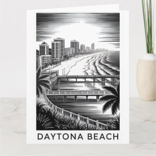 Carte Daytona Beach Floride Noir Blanc Gravure sur Bois