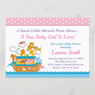 Carte d'Baby shower Ark Girl de Noah 5x7