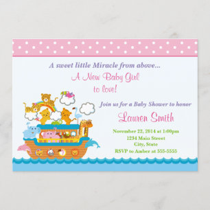 Carte d'Baby shower Ark Girl de Noah 5x7