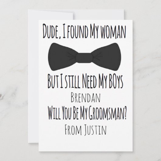 Carte d'Cravate Mariage Bow Groomsmen (Devant)