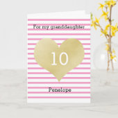 Carte de 10e anniversaire de Coeur rose et or (Fleur jaune)