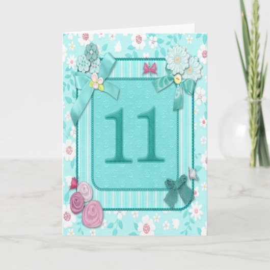 Carte de 11e anniversaire avec fleurs (Devant)