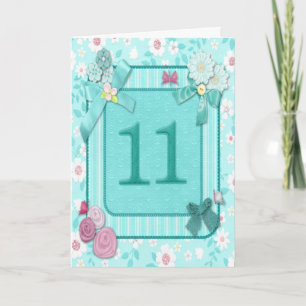 Carte de 11e anniversaire avec fleurs