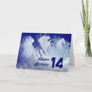 Carte de 14ème anniversaire avec des chevaux sauva