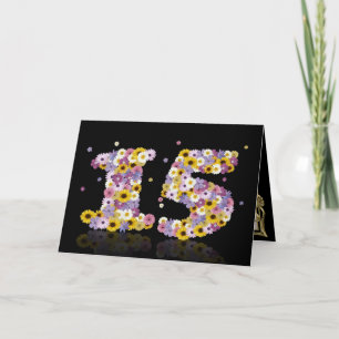 Carte de 15e anniversaire avec lettres fleuries